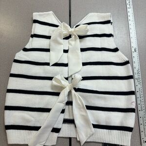 Striped Knit Vest with Bow Details